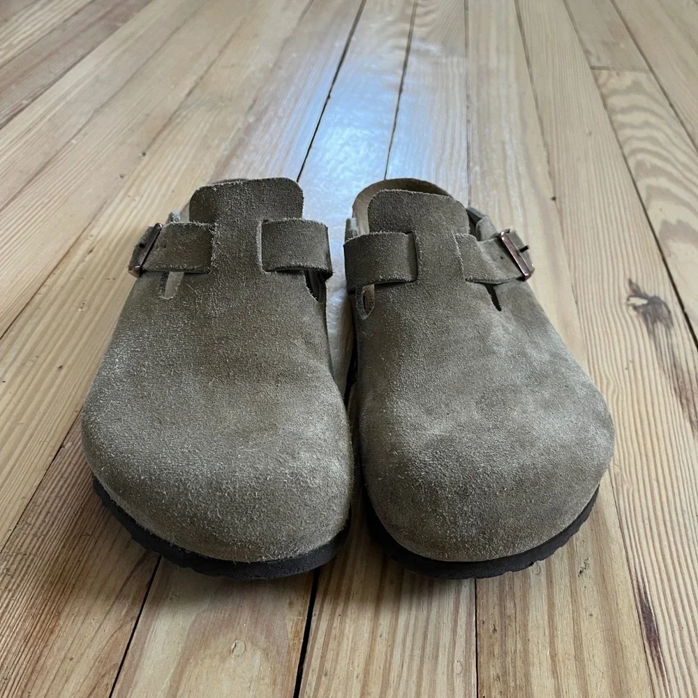 Birkenstock Boston Suede Clogs Taupe Soft Footbed Mules EU 39 US 8-8.5 Regular - Picture 2 of 8